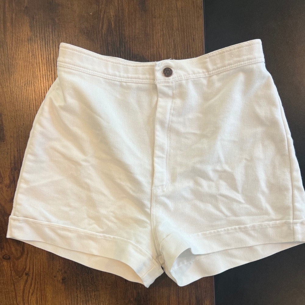 Vintage Drifter Womens White High Waisted Denim Shorts Cuffed Size 14 Retro 90s